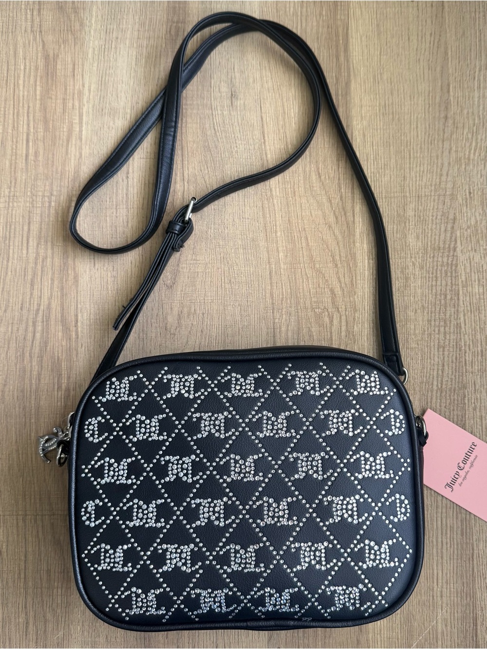 Juicy Couture Black Logo Crossbody Bag Adjustable Strap and Charm New